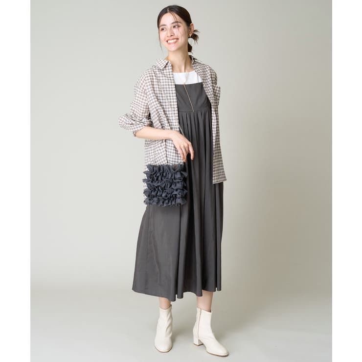 洗濯機で洗える/接触冷感裏地】タックフレアキャミワンピース[品番