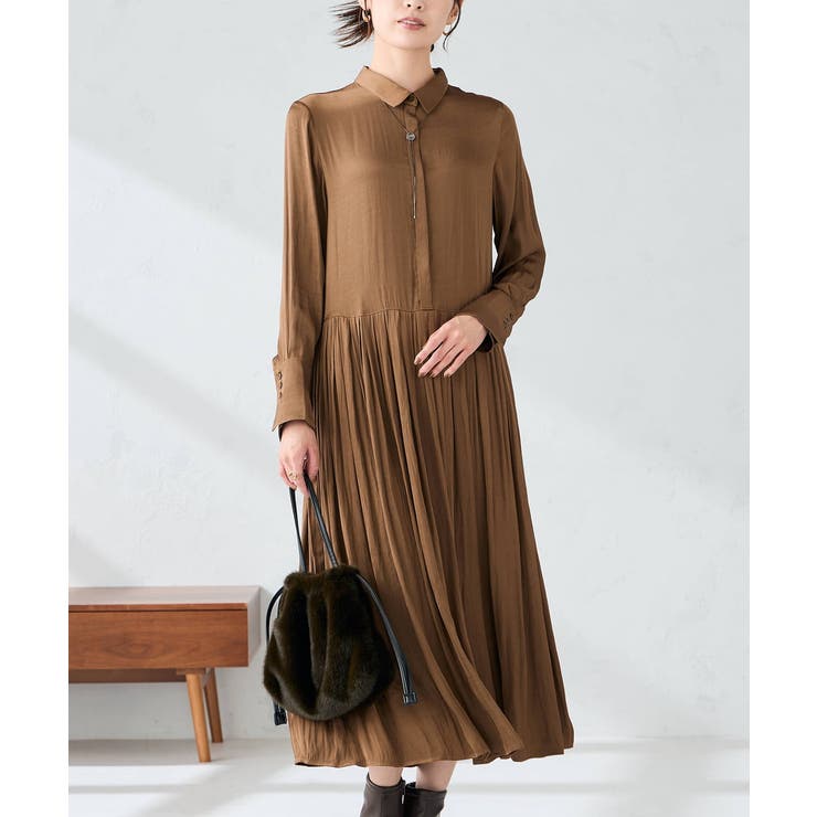 ベージュ | 【洗える】ウエスト切替ギャザーワンピース | a.v.v【WOMEN】