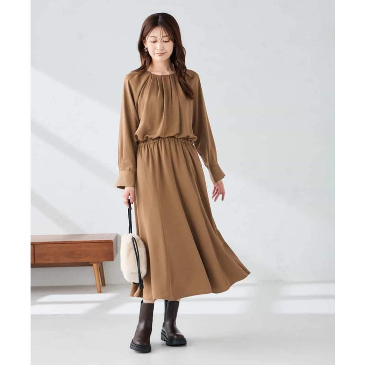 キャメル | 【洗える】セットアップ見えサテンワンピース | a.v.v【WOMEN】