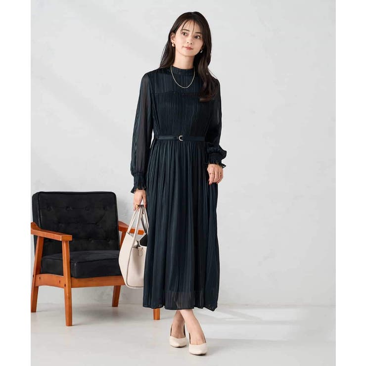 ネイビー | 【洗える】ランダムプリーツサテンワンピース【WEB限定】 | a.v.v【WOMEN】