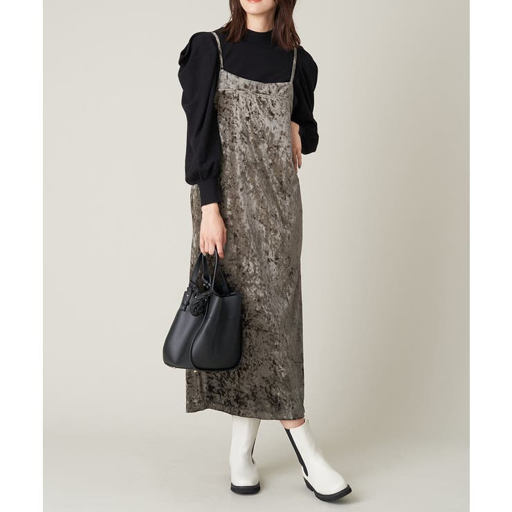 カーキ | ベロア/ヘアリージャガード キャミワンピース | a.v.v【WOMEN】