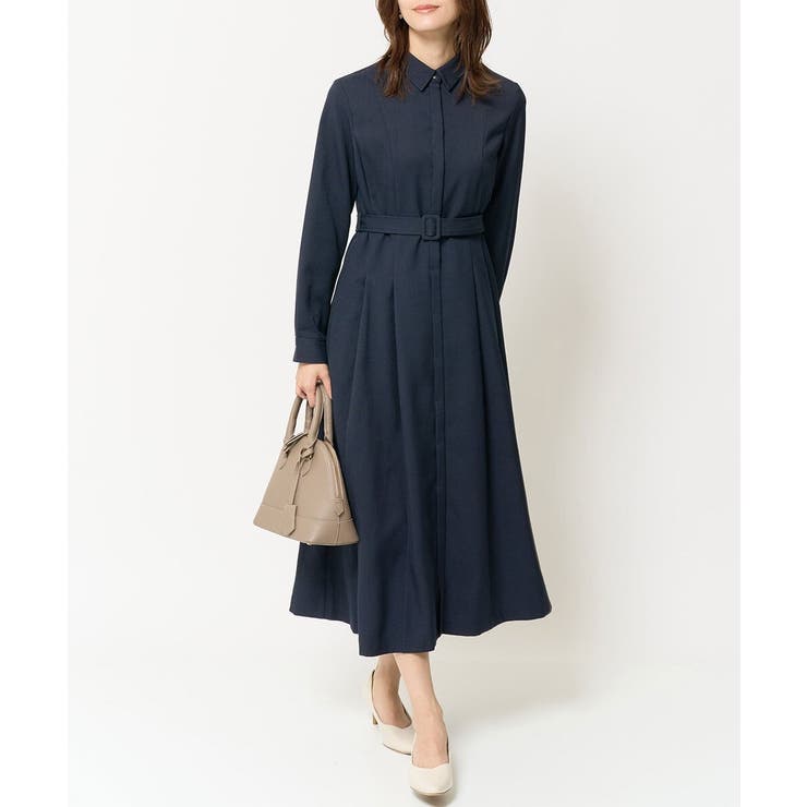 アドーア　長袖シャツワンピース　ネイビー　ワンピース アニュアンス anuans ラップストレートシャツワンピース （NAVY