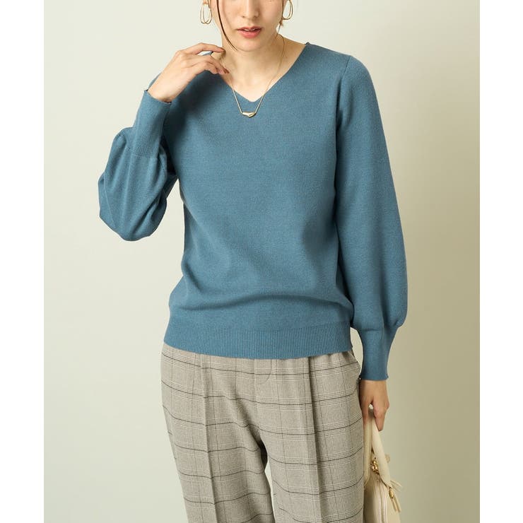 ブルー | 【洗える】Ｖネックパフスリーブニット/アンサンブル対応 | a.v.v【WOMEN】