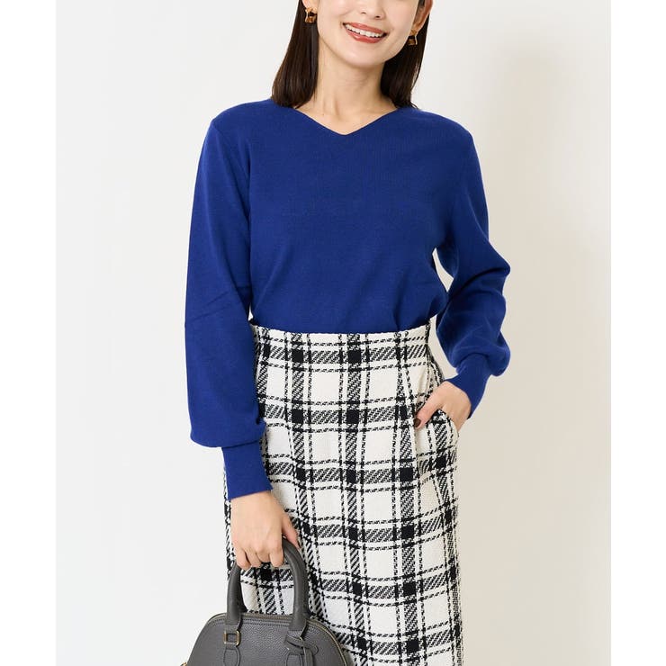 ロイヤルブルー | 【洗える】Ｖネックパフスリーブニット/アンサンブル対応 | a.v.v【WOMEN】