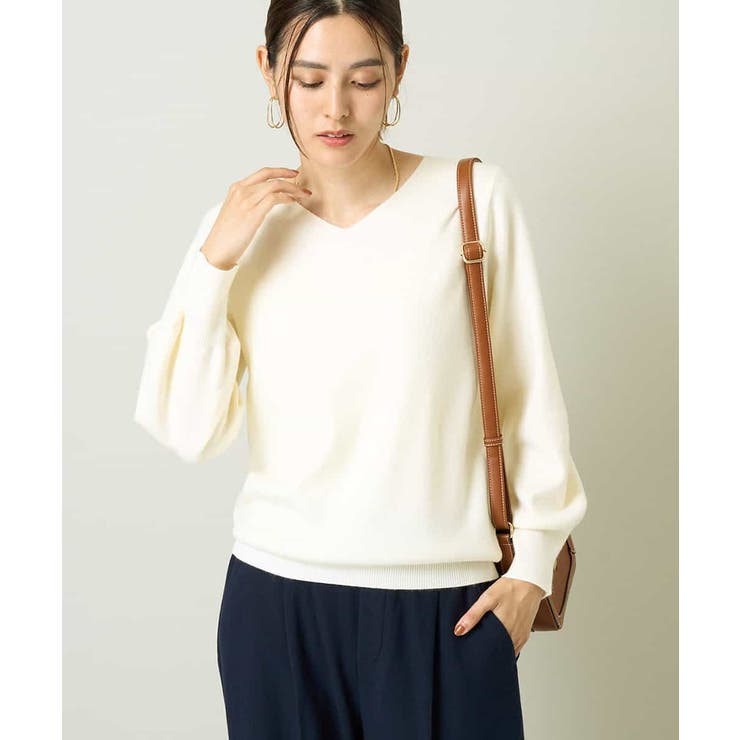 アイボリー | 【洗える】Ｖネックパフスリーブニット/アンサンブル対応 | a.v.v【WOMEN】