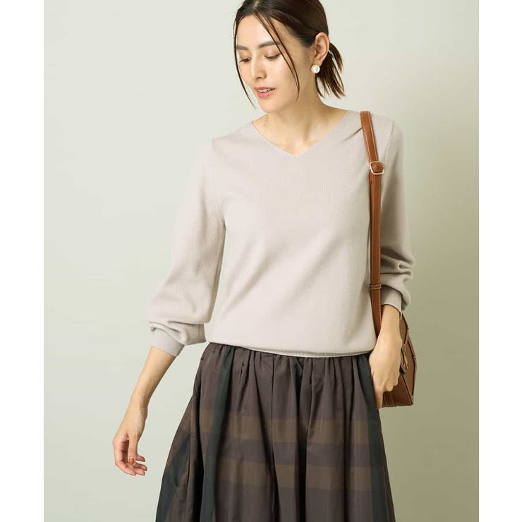 グレージュ | 【洗える】Ｖネックパフスリーブニット/アンサンブル対応 | a.v.v【WOMEN】