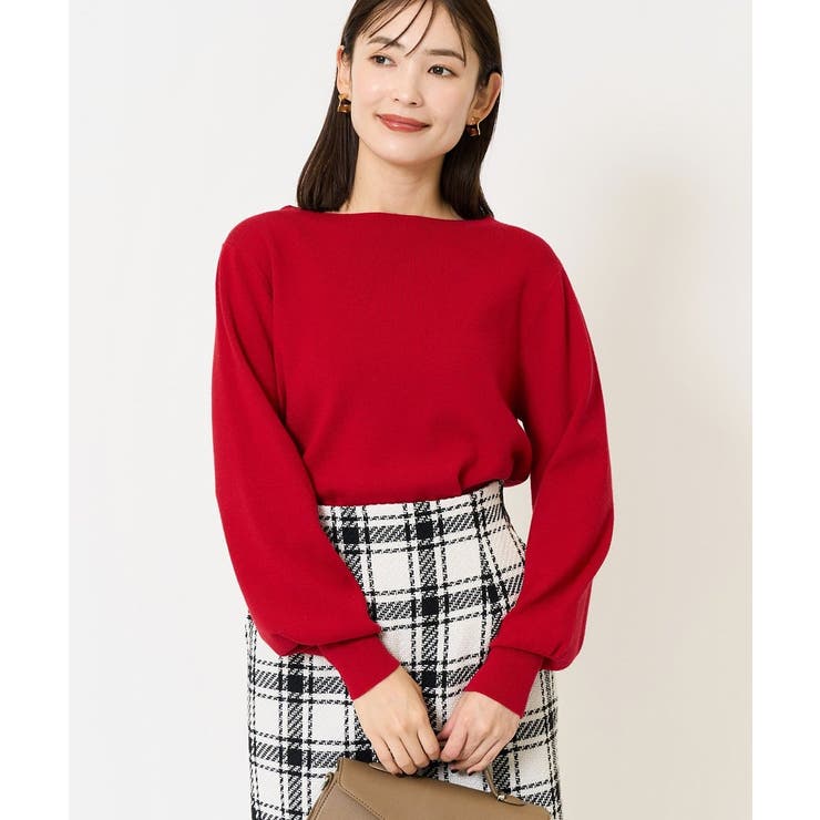 レッド | 【洗える】ボートネックパフスリーブニット【アンサンブル対応】 | a.v.v【WOMEN】