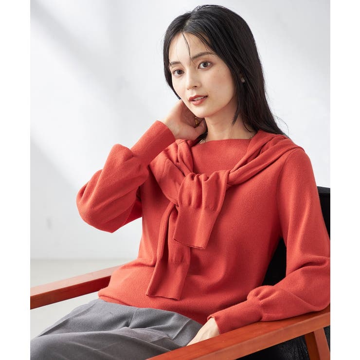 オレンジ | 【洗える】ボートネックパフスリーブニット【アンサンブル対応】 | a.v.v【WOMEN】