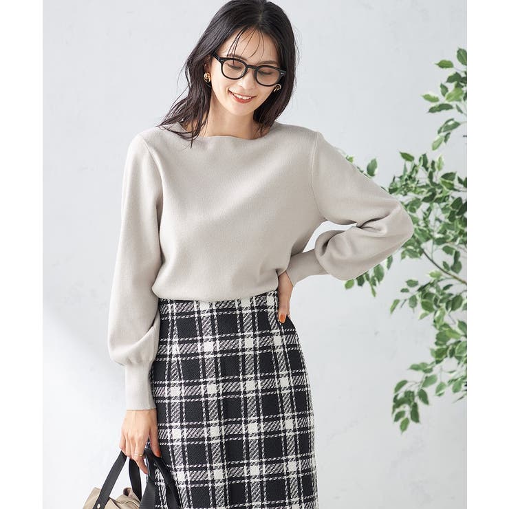 グレージュ | 【洗える】ボートネックパフスリーブニット【アンサンブル対応】 | a.v.v【WOMEN】