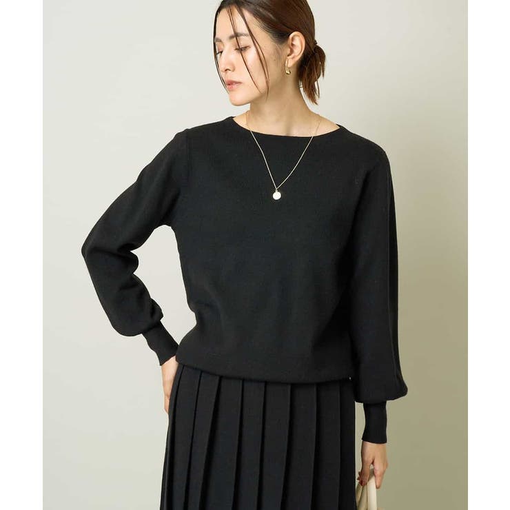 ブラック | 【洗える】ボートネックパフスリーブニット【アンサンブル対応】 | a.v.v【WOMEN】