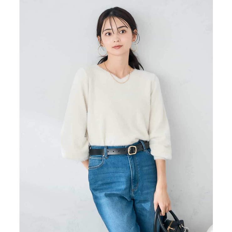 アイボリー | ヘアリーラメVネックニット | a.v.v【WOMEN】