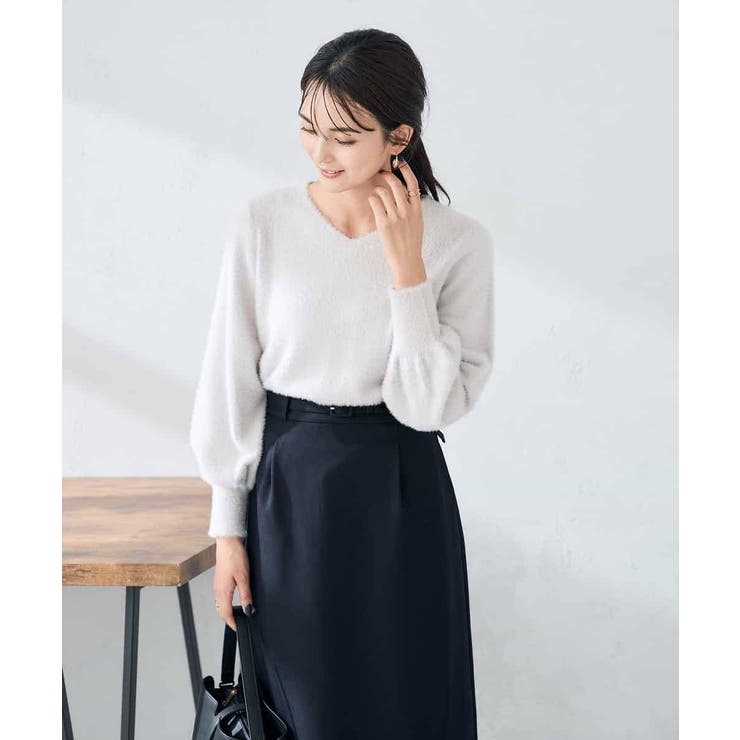 グレージュ | ヘアリーラメVネックニット | a.v.v【WOMEN】