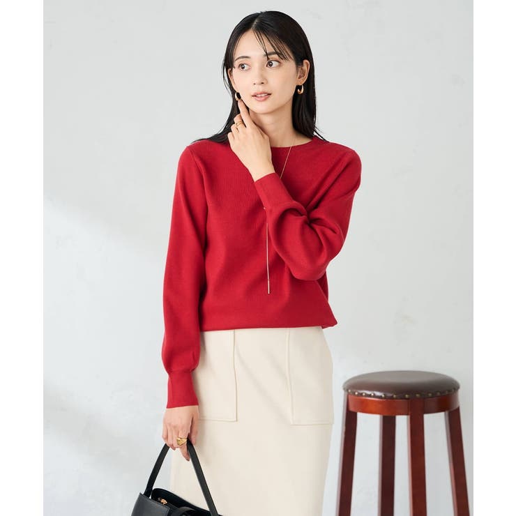 レッド | 【洗える】ボートネック美ラクるパフスリーブニット | a.v.v【WOMEN】