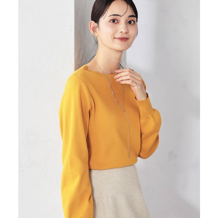 マスタード | 【洗える】ボートネック美ラクるパフスリーブニット | a.v.v【WOMEN】