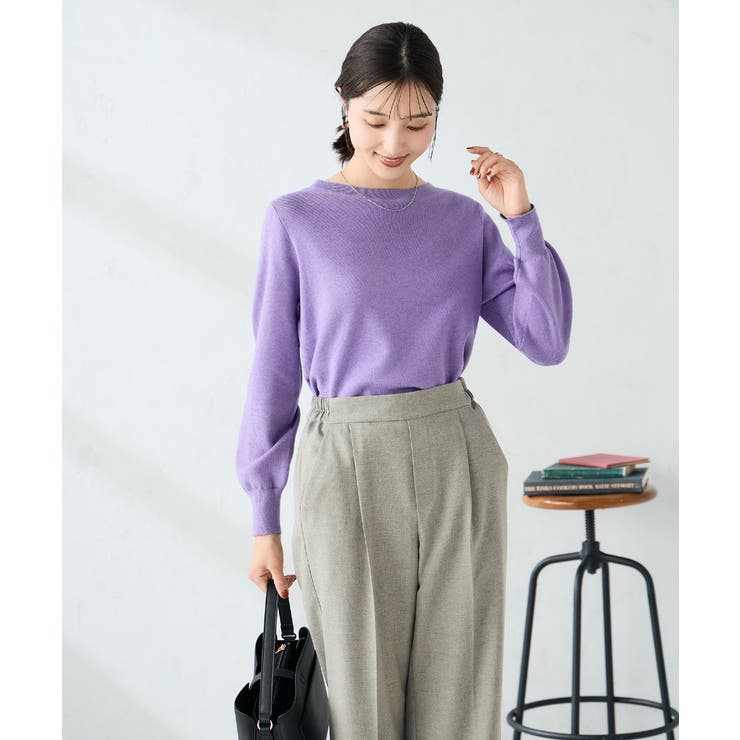 パープル | 【洗える】ボートネック美ラクるパフスリーブニット | a.v.v【WOMEN】