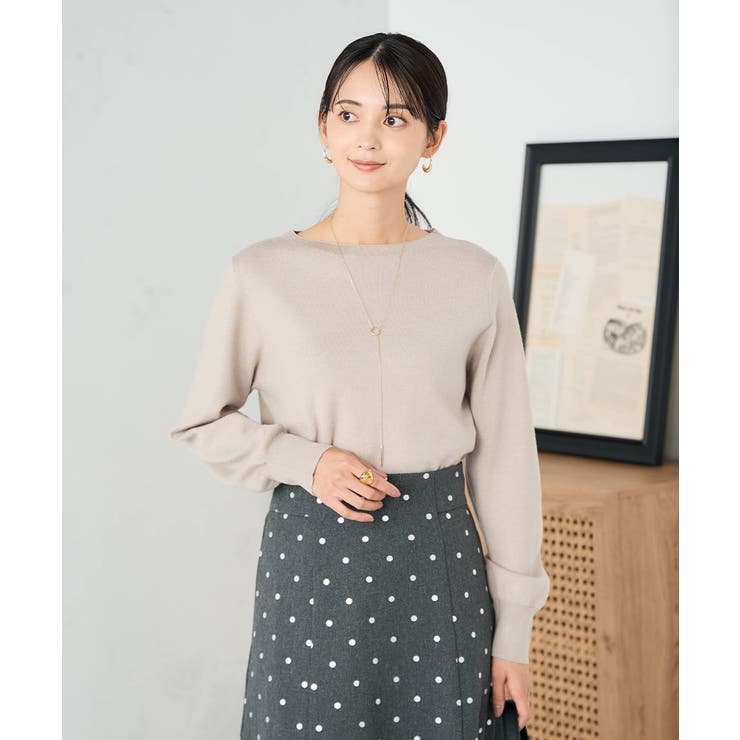 グレージュ | 【洗える】ボートネック美ラクるパフスリーブニット | a.v.v【WOMEN】
