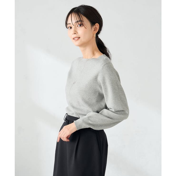 グレー | 【洗える】ボートネック美ラクるパフスリーブニット | a.v.v【WOMEN】