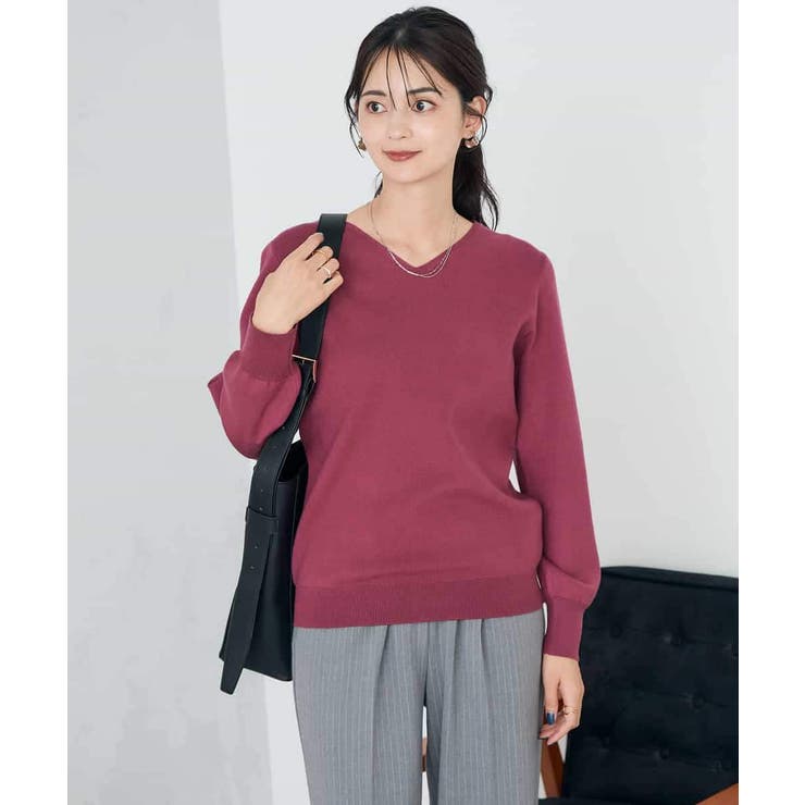 ピンク | 【洗える】Vネック美ラクるパフスリーブニット【WEB限定】 | a.v.v【WOMEN】