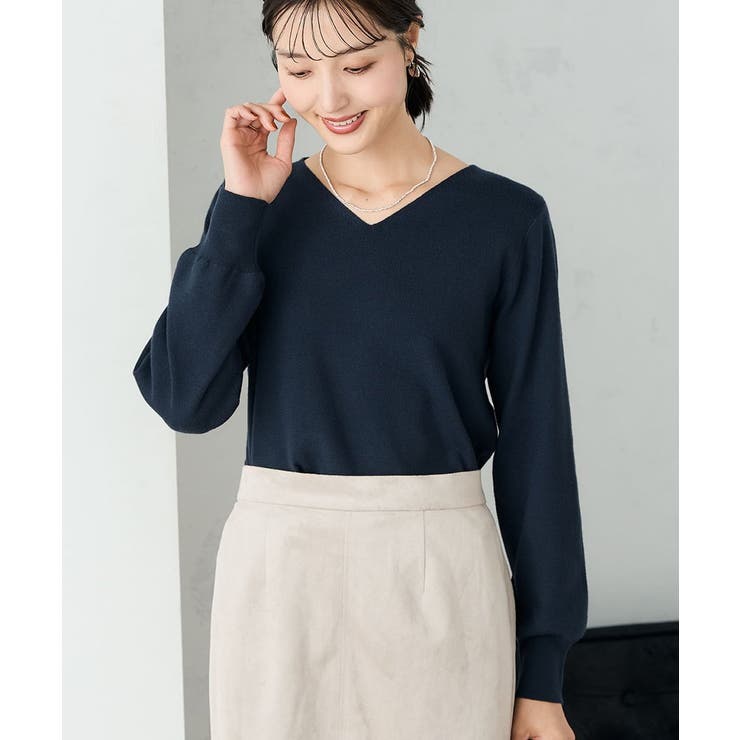 ネイビー | 【洗える】Vネック美ラクるパフスリーブニット【WEB限定】 | a.v.v【WOMEN】