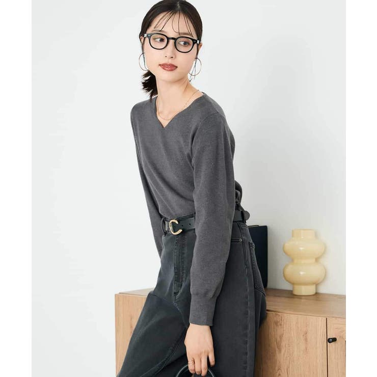 ダークグレー | 【洗える】Vネック美ラクるパフスリーブニット【WEB限定】 | a.v.v【WOMEN】
