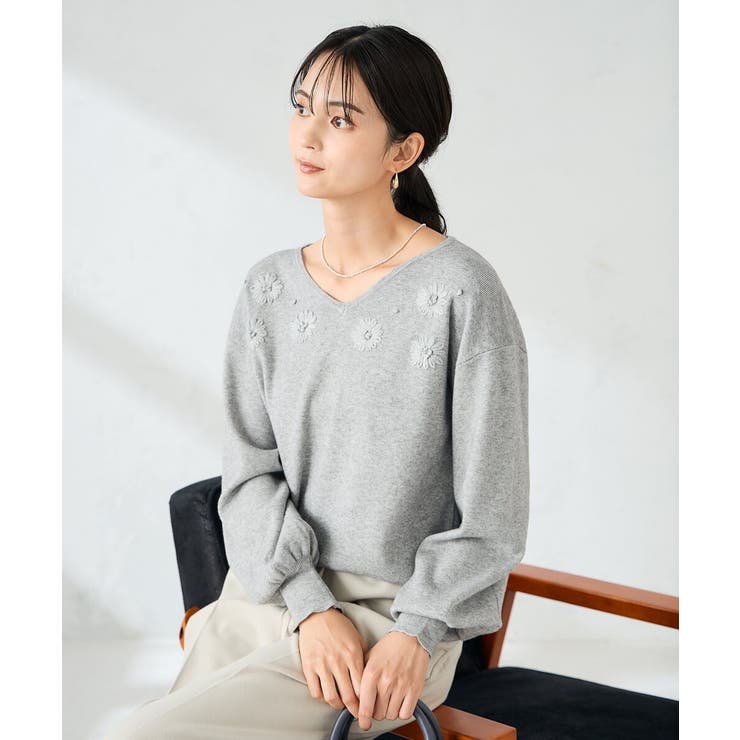 フラワー刺繍ニットプルオーバー | a.v.v【WOMEN】 | 詳細画像12 
