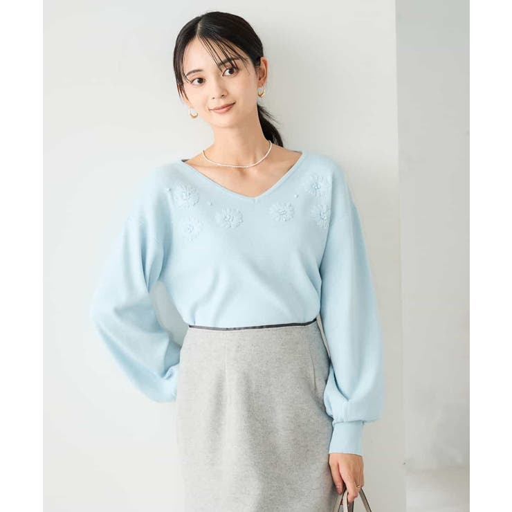 ライトブルー | フラワー刺繍ニットプルオーバー | a.v.v【WOMEN】