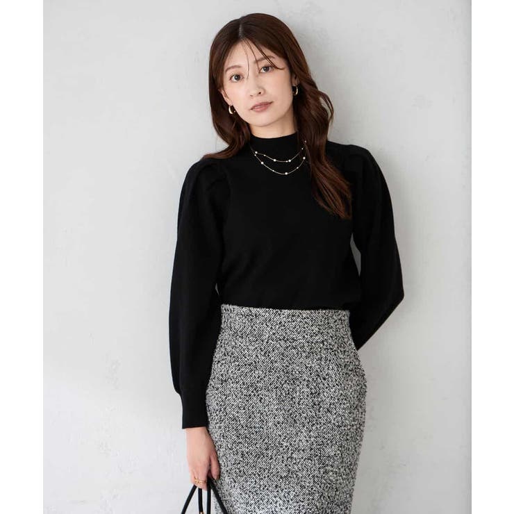 ブラック | プチハイネックショルダータックニット | a.v.v【WOMEN】