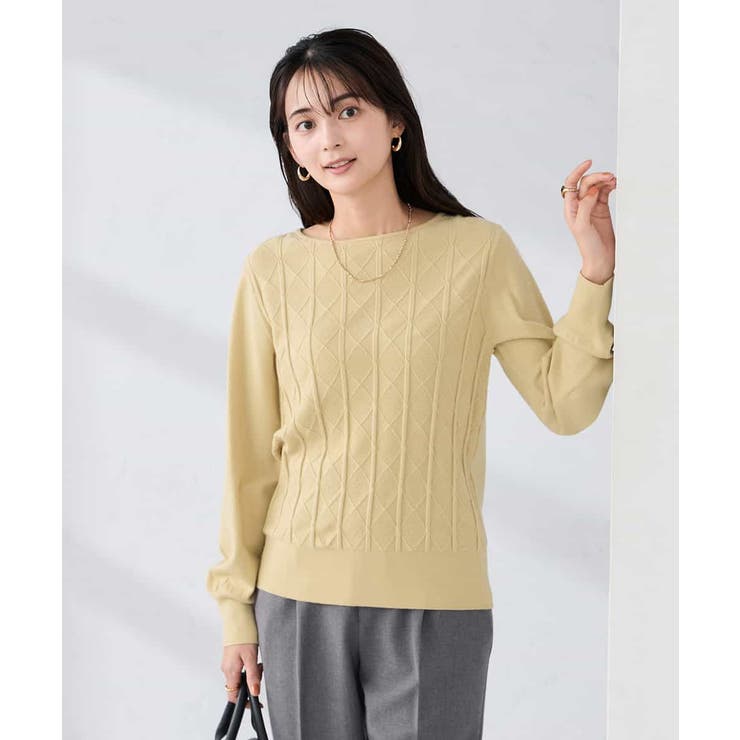 ライトイエロー | アーガイルパフスリーブニット | a.v.v【WOMEN】
