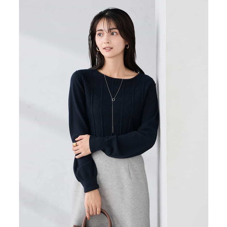 ネイビー | アーガイルパフスリーブニット | a.v.v【WOMEN】