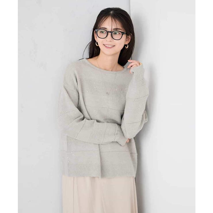 グレー | スパンコールボーダーニット | a.v.v【WOMEN】
