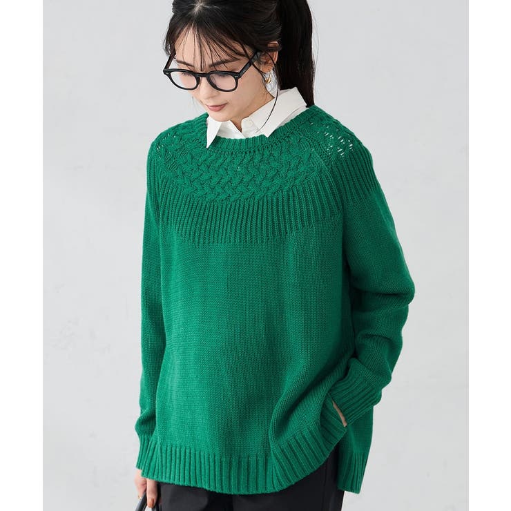 グリーン | ケーブル求心風ニット | a.v.v【WOMEN】