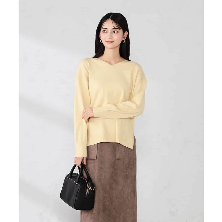 ライトイエロー | サイドリブVネックニット | a.v.v【WOMEN】