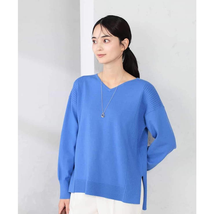 ブルー | サイドリブVネックニット | a.v.v【WOMEN】