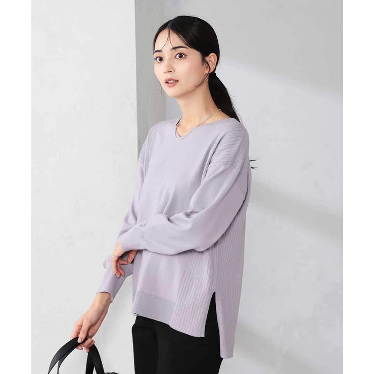 ラベンダー | サイドリブVネックニット | a.v.v【WOMEN】