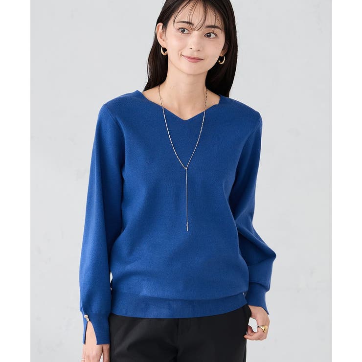 ブルー | 【WEB限定】ゴールドボタンVネックニット | a.v.v【WOMEN】