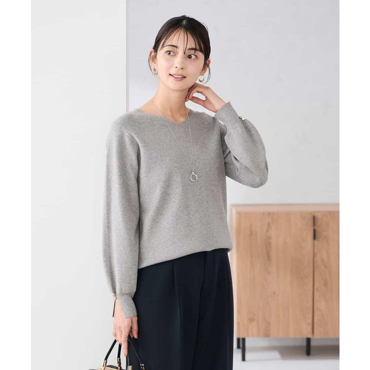 グレー | 【WEB限定】ゴールドボタンVネックニット | a.v.v【WOMEN】