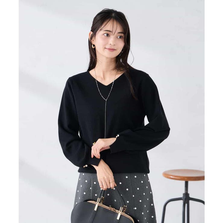 ブラック | 【WEB限定】ゴールドボタンVネックニット | a.v.v【WOMEN】
