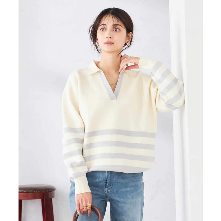 ヘンリーネックボーダーニット | a.v.v【WOMEN】 | 詳細画像2 