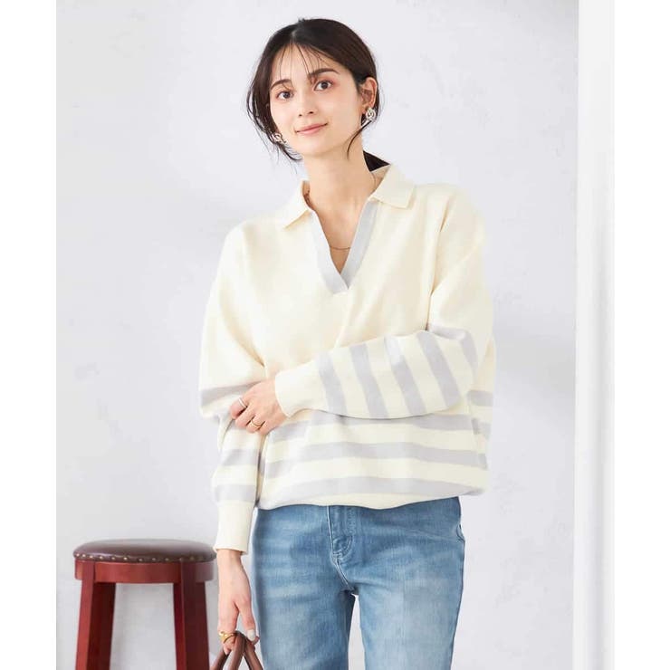 ヘンリーネックボーダーニット | a.v.v【WOMEN】 | 詳細画像3 