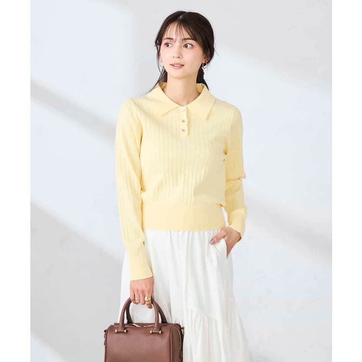 ライトイエロー | ワイドリブポロニット | a.v.v【WOMEN】