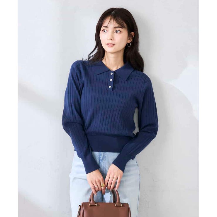 ネイビー | ワイドリブポロニット | a.v.v【WOMEN】