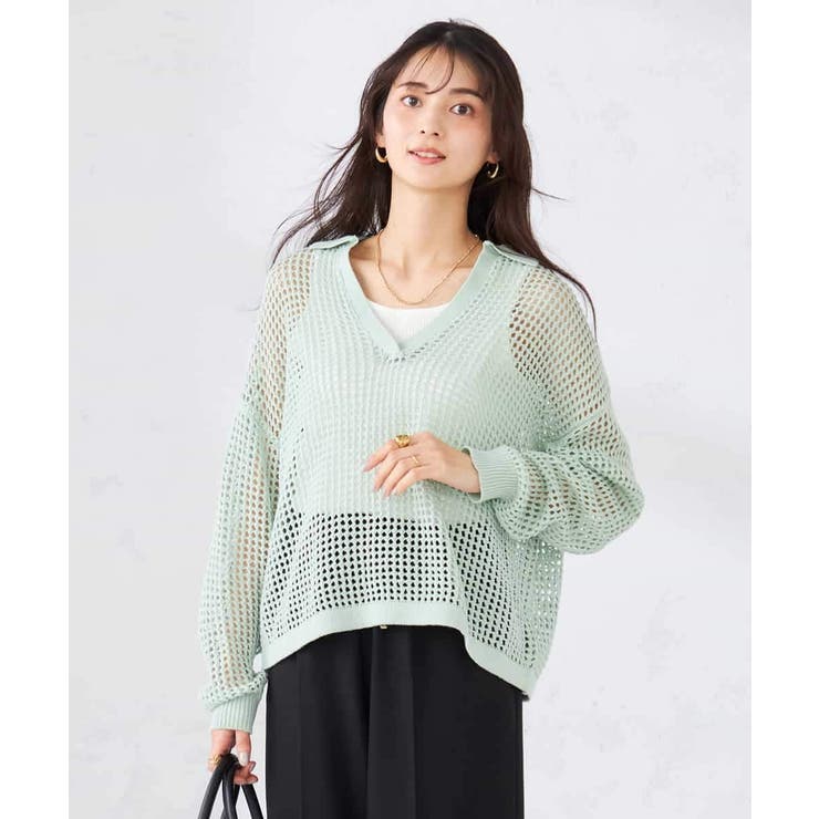 襟付きメッシュニット | a.v.v【WOMEN】 | 詳細画像4 