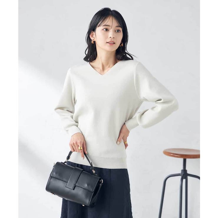 アイボリー | 【アンサンブル対応】Vネックパフスリーブラメニット | a.v.v【WOMEN】