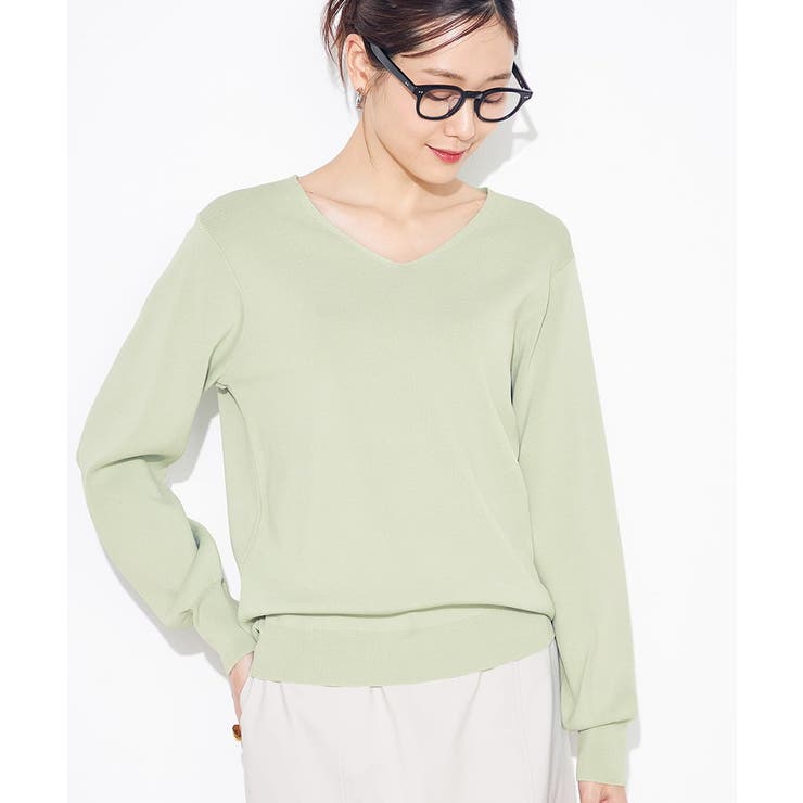 ミントグリーン | 【洗える/UVカット】Vネックパフスリーブニット | a.v.v【WOMEN】