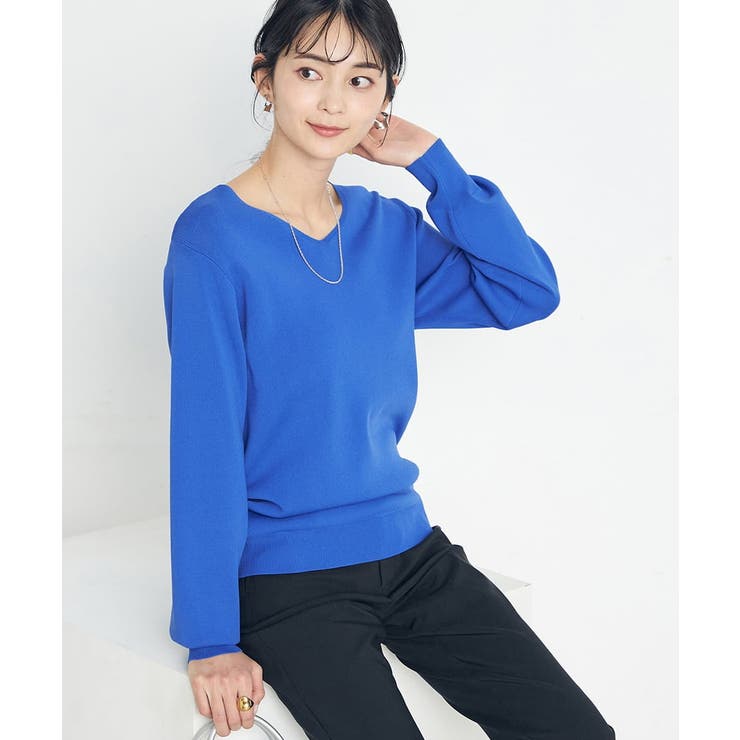 ブルー | 【洗える/UVカット】Vネックパフスリーブニット | a.v.v【WOMEN】