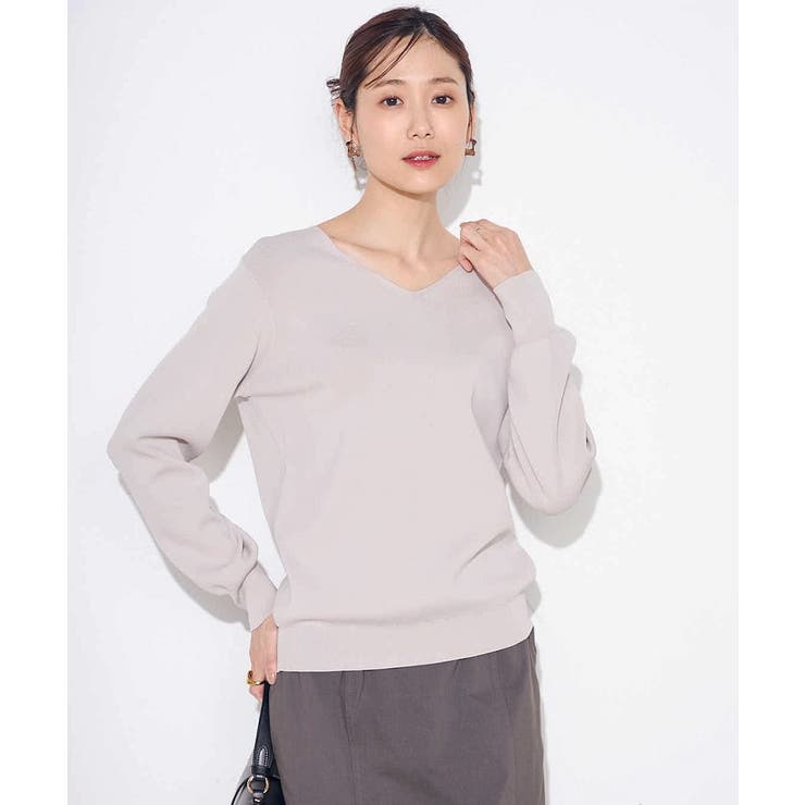 グレージュ | 【洗える/UVカット】Vネックパフスリーブニット | a.v.v【WOMEN】