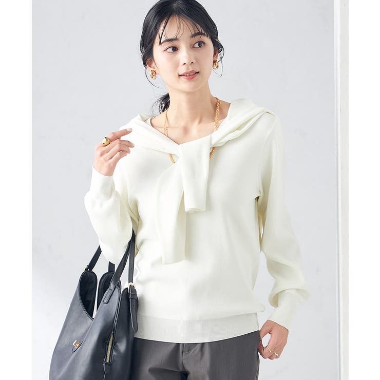 ホワイト | 【洗える/UVカット】Vネックパフスリーブニット | a.v.v【WOMEN】