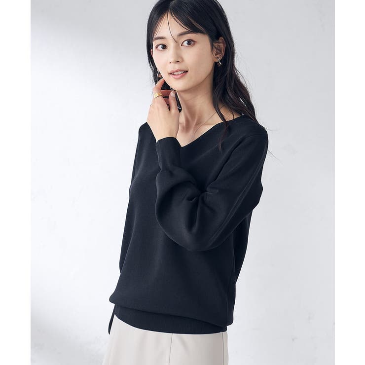 ブラック | 【洗える/UVカット】Vネックパフスリーブニット | a.v.v【WOMEN】