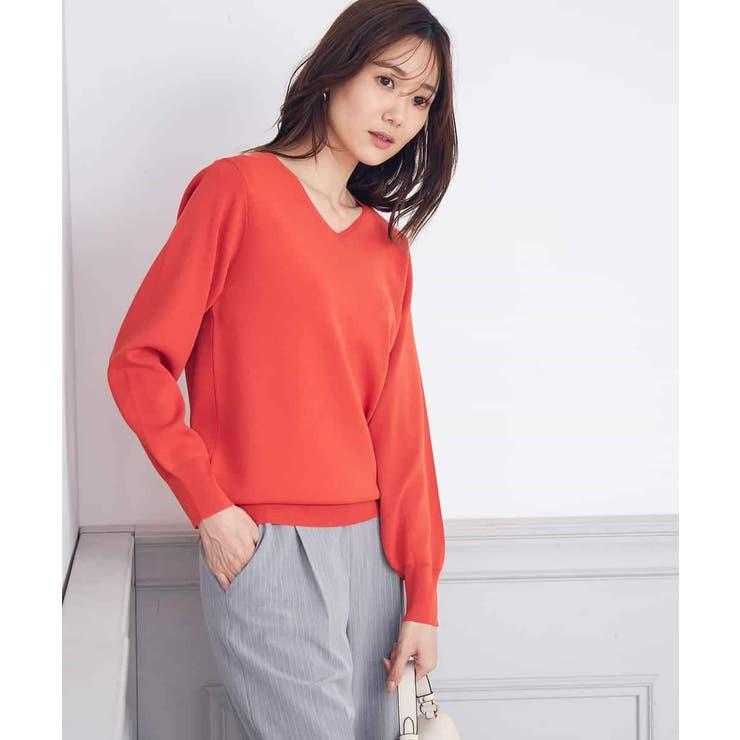オレンジ | 【洗える/UVカット/WEB限定カラー】Vネックパフスリーブニット | a.v.v【WOMEN】