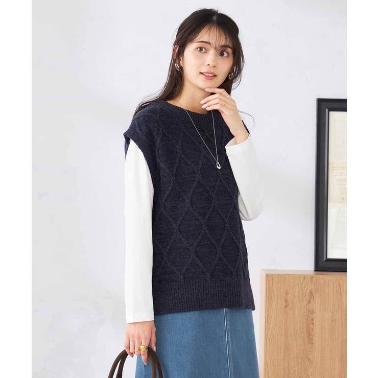 アラン柄ハイネックベスト | a.v.v【WOMEN】 | 詳細画像1 